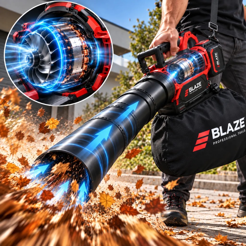 Motor brushless Blaze — potência constante para folhas e detritos